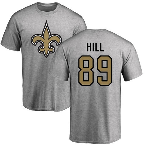 Men New Orleans Saints Ash Josh Hill Name and Number Logo NFL Football #89 T Shirt->new orleans saints->NFL Jersey